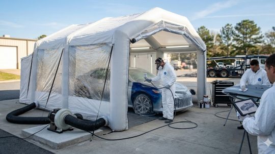 Cabine de peinture gonflable : solution mobile pour carrossiers