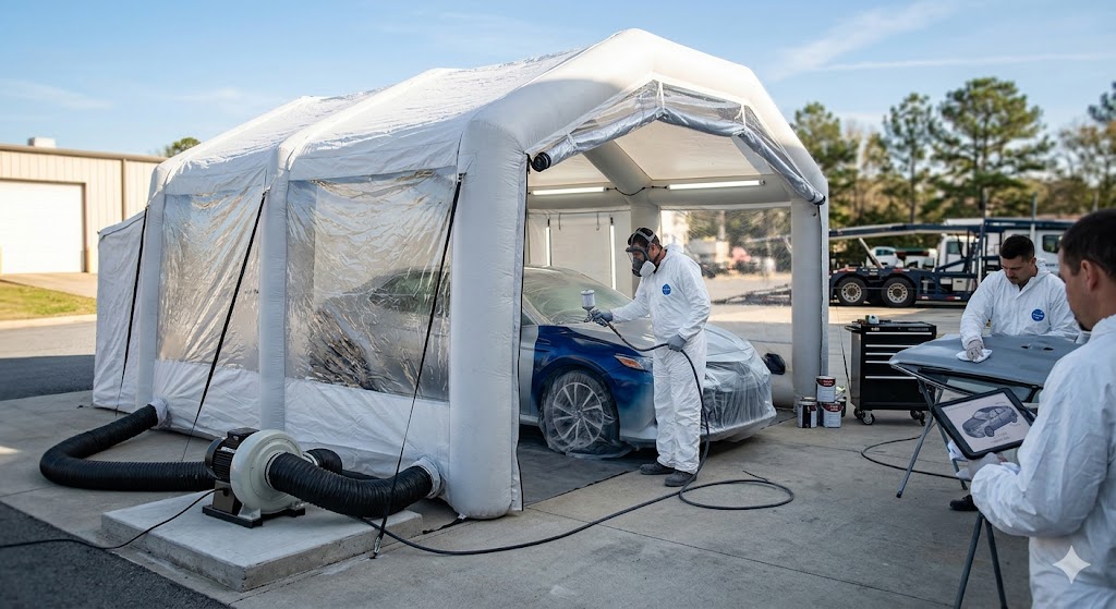 Cabine de peinture gonflable : solution mobile pour carrossiers